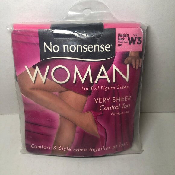 No Nonsense Woman Pantyhose Full Figure Size W3 Midnight Black Sheer Toe - Picture 1 of 5